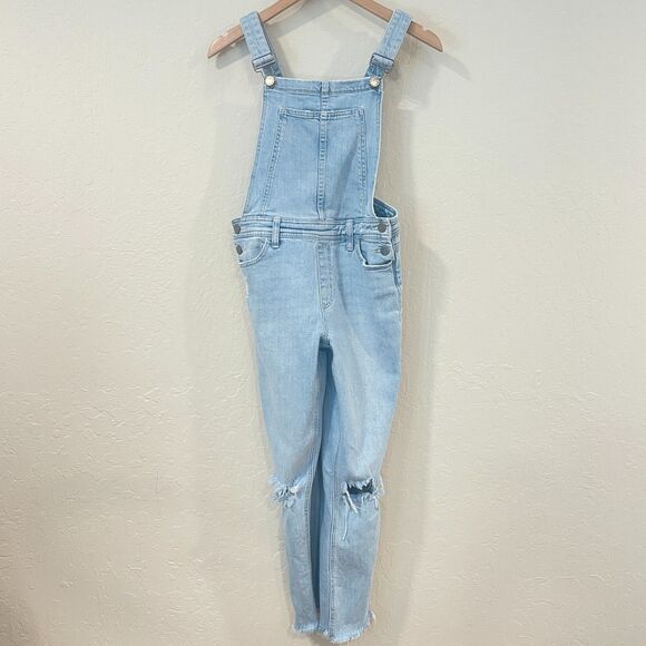 ~ PAIGE XS 26 Overalls Boho Light Blue Wash High Rise Sierra Denim Raw Hem 2 4 - Picture 13 of 16